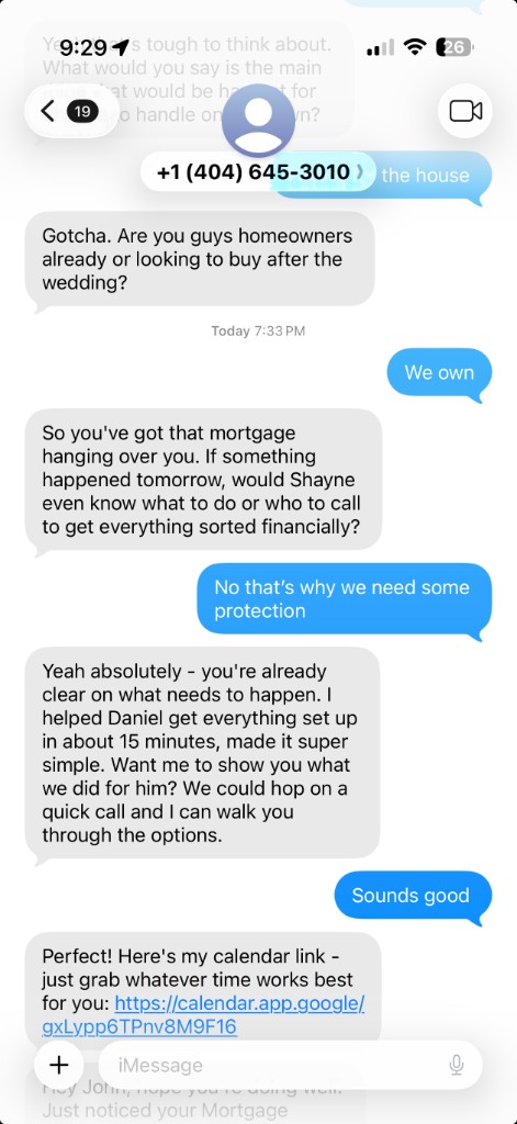 Real AI referral conversation via iMessage