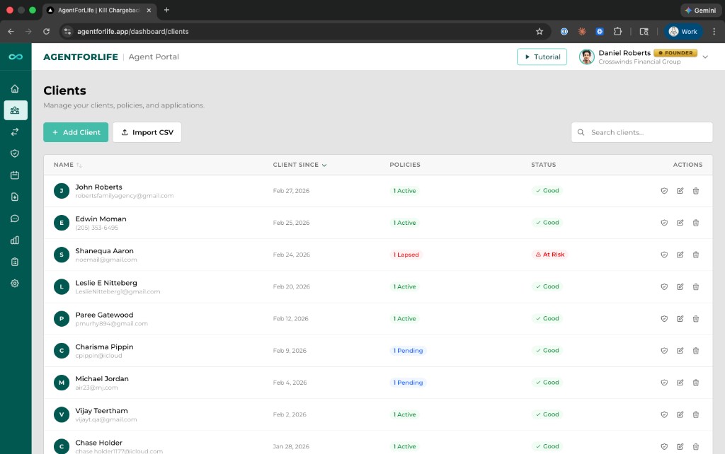 Real clients dashboard
